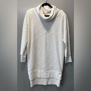 Vintage 80’s 90’s Allison Che White Cowl Neck Textured Knit Sweater Dress Sz 14
